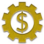 A gear with a money symbol inside of it