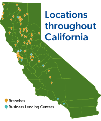A map of California showing all branch locations A map of California showing all branch locations