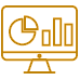 A computer monitor with pie charts and graphs