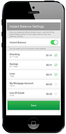 Screenshot of instant balance on mobile app