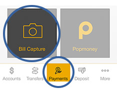 Bill capture buttons with circled Bill Capture and Payments icons