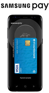 A  Galaxy Phone with Samsung Pay showing on the screen