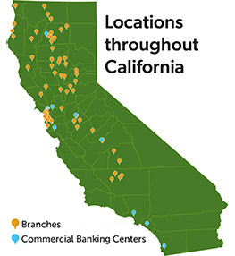 Map of California with branch locations
