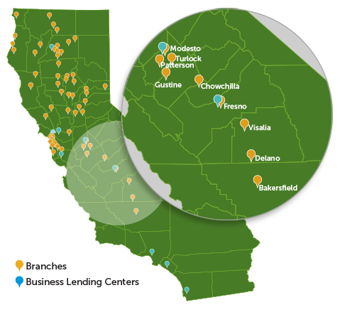 Map of Central Valley area locations