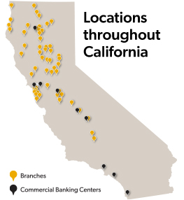 Map of California with branch locations