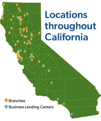 A map of California showing all branch locations A map of California showing all branch locations
