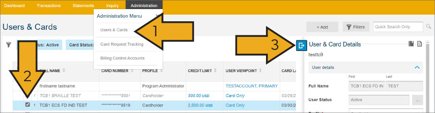 Administration dashboard display: Suspend Account