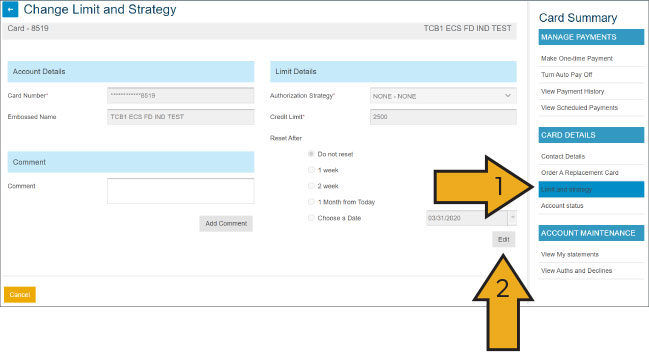 Administration dashboard display: Change Limit or Strategy 2