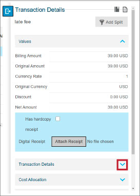 Expand the transaction details menu