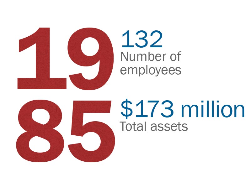 1985: 132 Number of employees. $173 million total assets.