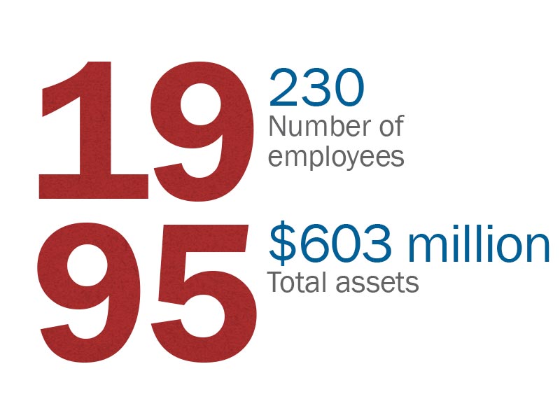 1995: 230 Number of employees. $603 million total assets.